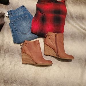 Lucky brand leather wedge booties